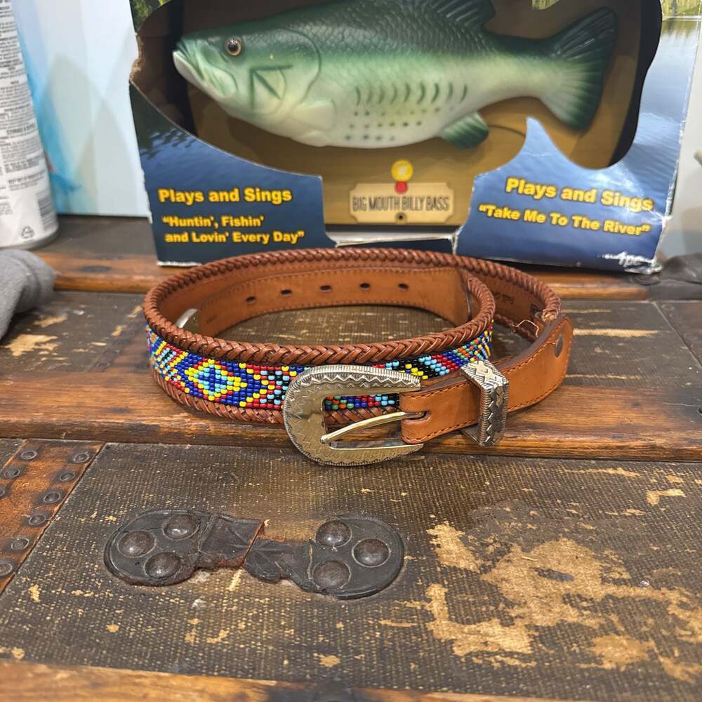 BRIGHTON Vintage Beaded Braided Belt 32